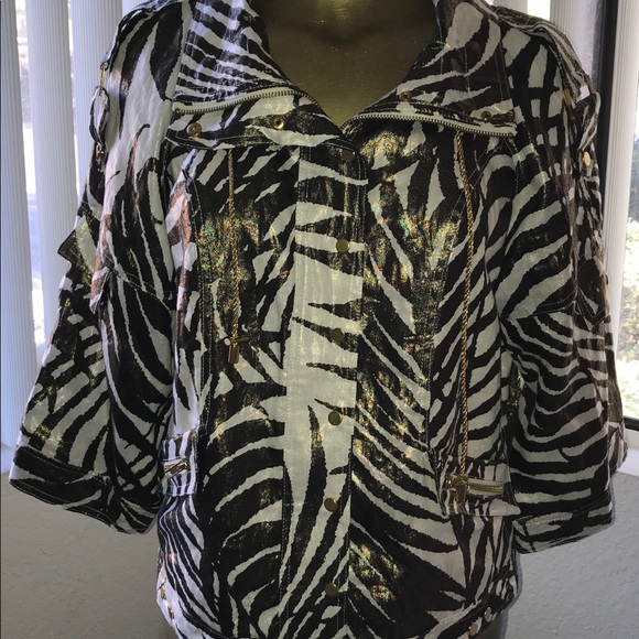 Chic GOLDEN Shimmer ANIMAL Print Anorak JACKET L - Picture 5 of 8